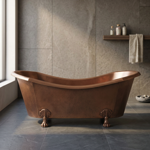 Freestanding Copper <b>Bathtub</b> Oval Antique Style Metal Tub With Claw Feet <b>For</b> <b>Adults</b> Bathing Durable Design - Product Image 1