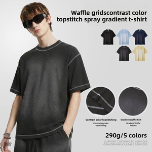 T-shirt da <span class=keywords><strong>uomo</strong></span> in tessuto waffle, stile americano, vestibilità ampia, casual, anti-piega, effetto sbiancato, traspirante, morbido, tinta unita - Product Image 2