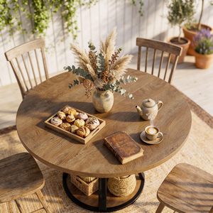 Table à manger ronde en bois SENYU avec pieds en métal, 6 places, style farmhouse, meubles pour la maison - Product Image 2