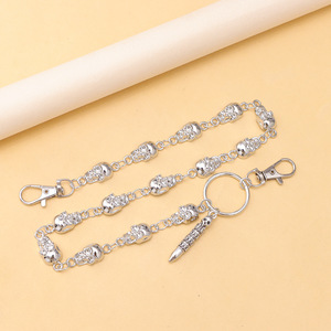 Cadena de cintura de calavera metálica, plata tibetana, unisex, estilo hip hop, cadena corporal de moda para uso diario, diseño de esqueleto de una sola pieza - Product Image 3