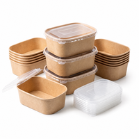 Bol à salade carré en papier écologique, bols jetables en kraft avec couvercle pour hôtels, fêtes et livraison de repas, assiette en papier durable