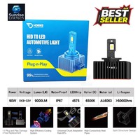 Phares de voiture à LED SunRise série D D5S 12V 90W 4500LM 6500K IP67 étanches avec système de refroidissement Canbus Plug&Play, ajustement universel
