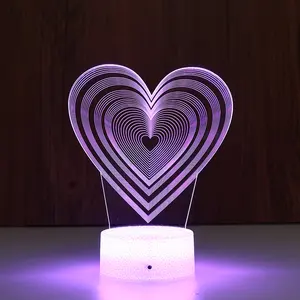 Custom Led Acrylic Lamp Gift Table Lights 7 Colors 3d Love Heart Shaped Led Nightlight Wholesale