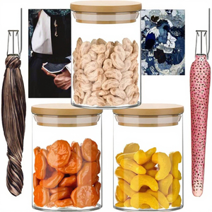 Toples penyimpanan kaca Modern, wadah kue dekoratif dengan tutup kayu ketat udara untuk penyimpanan makanan - Product Image 3