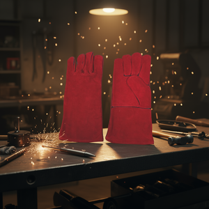 Ttake Welding Gloves Red <b>Leather</b> Long <b>Cuff</b> For Welding Protection - Product Image 3