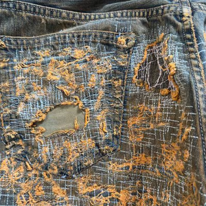 LEDUO OEM giysi erkekler moda artı boyutu erkek kot pantolon özel işlemeli yıkanmış sarı yok Baggy kot erkekler için - Product Image 6