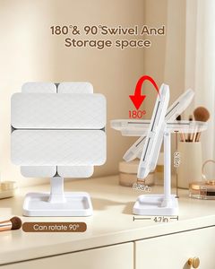 Double Door <b>LED</b> <b>Makeup</b> <b>Mirror</b> Tri Fold Vanity <b>Mirror</b> <b>with</b> 3 Color <b>Lights</b> Adjustable Height Storage Base - Product Image 4