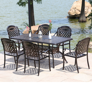 Nhà Hàng Khách Sạn <span class=keywords><strong>Bistro</strong></span> Đồ Nội Thất Ngoài Trời Giải Trí <span class=keywords><strong>Alu</strong></span> Kim Loại Vườn Bàn Và Ghế 7Pcs Đúc Nhôm Patio Ăn Bộ - Product Image 2