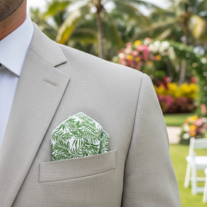 Green and <b>White</b> Hawaiian Pattern Printed <b>Pocket</b> <b>Square</b> - Product Image 3