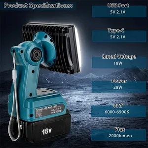 18W <span class=keywords><strong>Led</strong></span> làm việc ánh sáng đèn pin <span class=keywords><strong>Torch</strong></span> cho MAK ITA/sương alt/milw aukee/BOS ch/RY Obi 18V pin xách tay Spotlight cầm tay đèn - Product Image 4