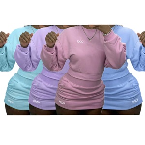 Bộ đồ thể thao nữ mùa hè FloralCharm mới về, thiết kế thời trang, áo dài tay, chân váy ngắn, màu trơn, 2 món - Product Image 5