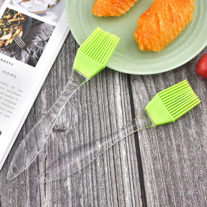 <b>Silicone</b> Oil Brush Transparent Green Bristle Kitchen BBQ <b>Baking</b> Tool Oven Safe Dishwasher Safe PP Handle - Product Image 1