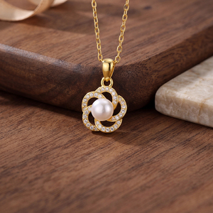Collier pendentif en perles d'eau douce naturelles, bijoux en cuivre couleur or, collier ras du cou à fleur rotative pour femmes, cadeau - Product Image 5