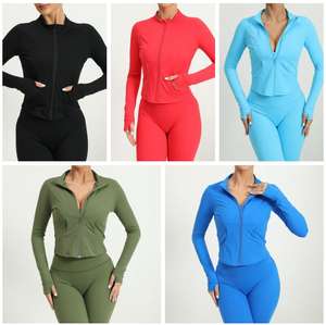 مخصص سروال ضيق عالي الخصر رفع حمالة الصدر الرياضية سستة سترة اليوغا ملابس رياضية شعبية للنساء اللياقة البدنية 3 قطع مجموعة اليوغا صالة الألعاب الرياضية - Product Image 3