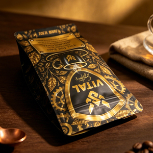 Bolsa resellable con cierre zip y estampado dorado personalizado en lámina mate para envasar y almacenar granos de café, té, nueces y alimentos. - Product Image 5