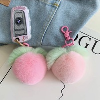 Porte-clés Pompon en Vraie Fourrure de Lapin Rex Pêche Mignon, Pendentif de Sac à Main Thème Fruit, Breloques de Porte-clés de Voiture, Décoration, Cadeaux, Vente en Gros