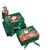Boîte cadeau en carton rigide magnétique avec ruban, pour Noël, rouge et verte, avec motif de Père Noël, pliable, pour bonbons, biscuits, chocolat, fête