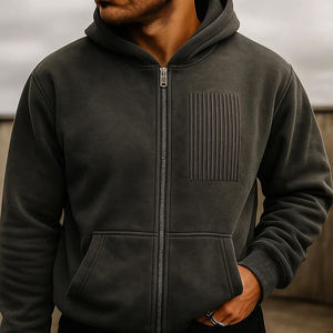 Sweat à capuche à fermeture éclair intégrale en tissu lavé vieilli pour hommes et impression 3D en relief graphique OEM Streetwear vintage surdimensionné - Product Image 5