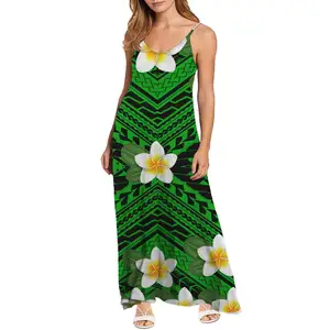 Лидер продаж, летняя женская повседневная одежда больших размеров, Пляжное полинезийское Платье макси с открытыми плечами и принтом