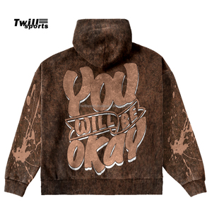 100% algodón transpirable hombres ácido lavado Sudadera con capucha de alta calidad personalizado serigrafía cuello con capucha patrón sólido personalizable - Product Image 4