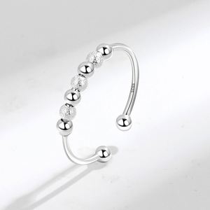 S925 Anti Anxiety Sterling <b>Silver</b> <b>Adjust</b> Spinner <b>Ring</b> With Bead Spinner Fidget <b>Rings</b> for Anxiety Relief Jewelry for Women Men - Product Image 1