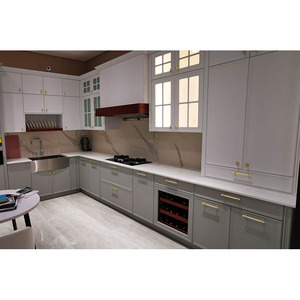 Ensemble d'îlots de <span class=keywords><strong>cuisine</strong></span> Armoires de <span class=keywords><strong>cuisine</strong></span> de luxe en bois massif au design moderne Dalle de pierre frittée pour porte de <span class=keywords><strong>meuble</strong></span> de <span class=keywords><strong>cuisine</strong></span> - Product Image 1