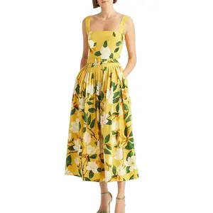 Summer Elegant Cami Style Unique Floral A Line Sweet Ruffled Plus Size Women Maxi Dress