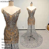 Ocstrade Robes de Mariée Sirène à Col en V en Maille Pailletée de Haute Qualité pour Femmes, Robes de Bal de Luxe en Strass pour Filles Noires