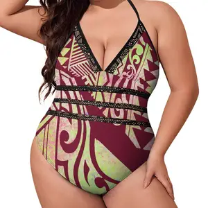 Print On Demand Custom High Cut One Piece Swimsuit Pacific Island Art Design Polynesian Tribal Swimwear Large Size 4Xl Quick Dry