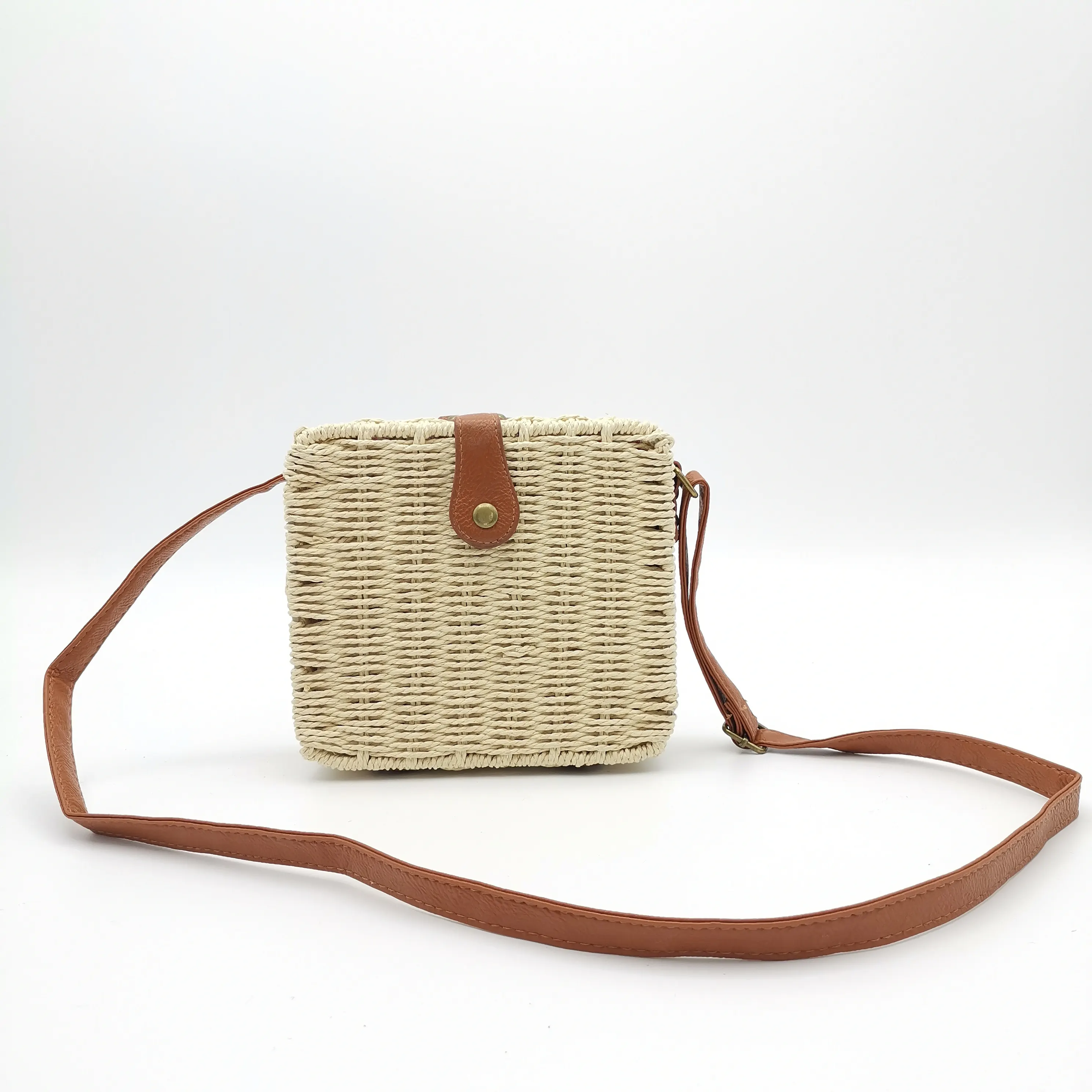 Women Beige Straw Handbag Crossbody Shoulder Handbag Clutch Purse Straw Rattan Bags Summer Beach Tote