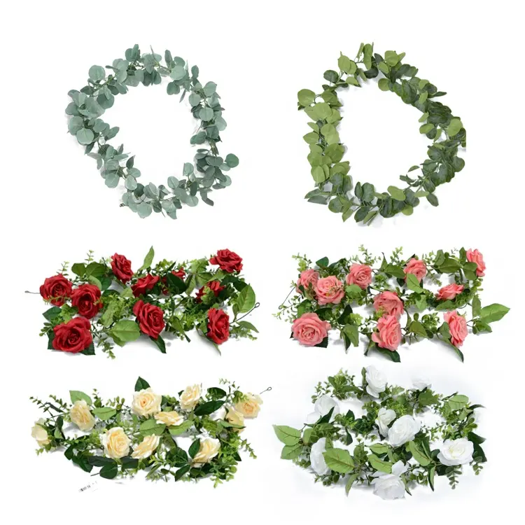 Heißer Verkauf Hochzeit Dekoration Grün Eukalyptus Blätter Künstliche Girlande Blumen Kränze