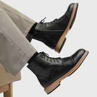 Bottes de travail rétro à lacets pour hommes, bottes à la cheville élégantes et polyvalentes en cuir véritable, adaptées aux trajets quotidiens et au travail