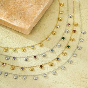 多层锁骨链防水不锈钢项链配透明锆石银简约分层首饰系列 - Product Image 4