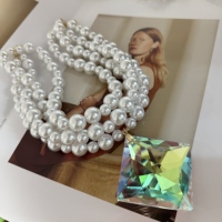 Collier de perles personnalisable tendance avec grandes perles, cristaux et breloques goutte d'eau en diamant, chaîne de perles multicouche, cadeau de fête