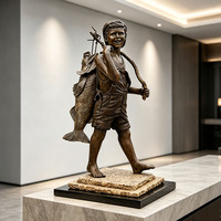 Statue de garçon pêcheur en bronze moulé à la cire perdue sur mesure – Sculpture de jardin moulée à la main avec poisson et canne à pêche, statue en bronze
