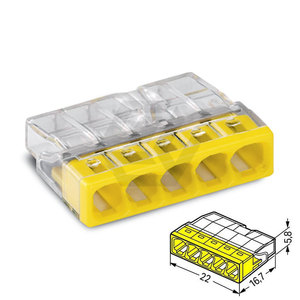 Wagos <span class=keywords><strong>2273</strong></span>-205ขั้วต่อแบบกดสำหรับตัวนำแบบแข็ง max2.5mm ² 5ตัวนำตัวเครื่องโปร่งใสฝาสีเหลือง - Product Image 2