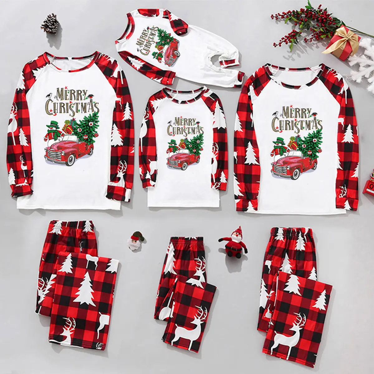 Custom Christmas Pajamas Blank White And Red Plaid Xmas Christmas Pyjamas Pjs Set Family Matching Christmas Pajamas Family