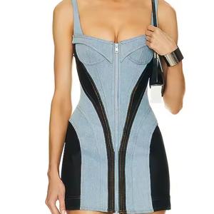 ชุดเดรสยีนส์คุณภาพสูงสำหรับผู้หญิง สายเดี่ยวเซ็กซี่ สไตล์วินเทจ ล้างสีแบบเอซิด ทรงเข้ารูป มินิเดรสสำหรับฤดูร้อน - Product Image 3