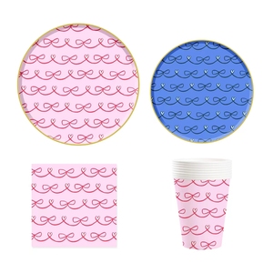 ชุดอุปกรณ์จัดงานวันเกิดเด็กผู้หญิง DAMAI สีฟ้าชมพู โบว์ผูก ผ้าเช็ดปาก แก้ว จาน ชามกระดาษแบบใช้แล้วทิ้ง - Product Image 5
