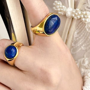 Bague ovale en acier inoxydable avec pierres précieuses Lapis Lazuli Agate Oeil de tigre Bijoux en <span class=keywords><strong>pierre</strong></span> naturelle Bijoux pour femme Bague en pierres naturelles - Product Image 4
