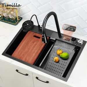 Bak cuci piring dapur 304 stainless steel china multifungsi wastafel modern air terjun hujan mangkuk tunggal wastafel dapur dengan cangkir mesin cuci