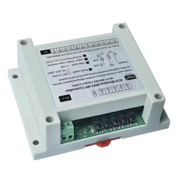 4 Channels WiFi Tuya Receiver 433.9mhz AC 85-220V with Rolling Code & Learning Code for Garage Door Auto Gate (Plastic)