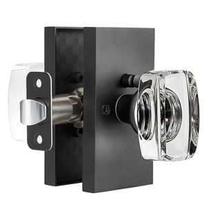 Glass <strong>Door</strong> <strong>White</strong> <strong>Knob</strong> Interior with Lock, Crystal Modern Matte Black Privacy <strong>Door</strong> <strong>Knob</strong> for Bedroom Bathroom - Product Image 1