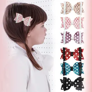 4 Inch White Dots Glitter Hair Bow With Clip For Kids Handmade Mermaid Bling Hairpins Girls Hairbow