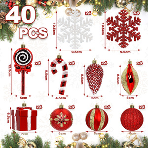 Set di Palline Natalizie a Forma di Bastoncino di Zucchero e Fiocco di Neve, Alta Qualità, Personalizzabili, in Plastica, Decorazioni Festive Invernali per Casa e Feste, 40 Pezzi - Product Image 3