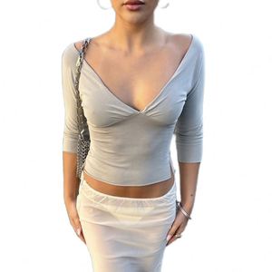 Custom Logo Women's Summer Crop <b>Top</b> Slim Fit Long Sleeve T-Shirts with 3D Embroidery Eco-Friendly Polyester Ribbing - Product Image 1