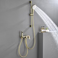 Système de douche mural WEIHAO en laiton brossé doré non revêtu, avec douchette à main et pulvérisateur de bidet, ensemble combiné