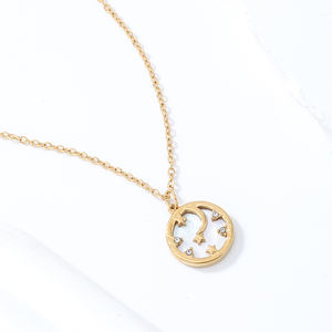 Hot Selling Fashion 18K <b>Gold</b> Plated Stainless Steel <b>Coin</b> Dainty White Shell Hollow Pendant Moon Star Zircon <b>Necklace</b> - Product Image 3