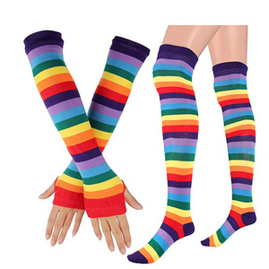Vente en gros de chaussettes aux genoux multicolores pour femmes Bas tricotés arc-en-ciel Gants Calcetines Y Guantes De Rodilla Del Arco <span class=keywords><strong>Iris</strong></span> - Product Image 1