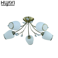 HUAYI iyi fiyat Modern tarzı Villa ev oturma odası demir cam kristal E27 asma tavan ışığı